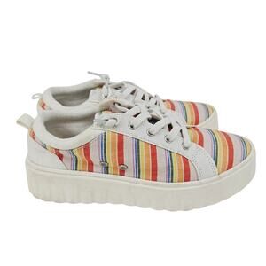 Roxy Sheilahh Slip on Rainbow Strip Platform Sneaker Shoe Women's 6.5 VSCO